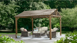 lot 1 image: Hampton Bay Providence Place 11 ft. W x 10 ft. D Brown Hard Top Gazebo