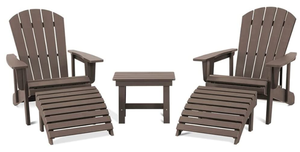 lot 16 image: SERWALL 5-Piece Adirondack Chair and Ottoman and Table Set, Weather Resistant Adjustable Backrest Adirondack Chairs with Ottomans and End Table, Polystyrene All-Weather Adriondack Chairs,Brown