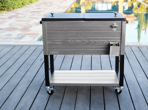 lot 17 image: Gray 80 Qt. Permasteel Wood Grain Rolling Cooler