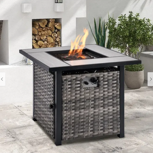 lot 32 image: Ovios Outdoor Rectangle Grey Wicker Fire Pit