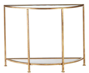 lot 33 image: Home Decorators Collection Bella 32 in. Gold LeafClear Standard Half Moon Glass Console Table with Storage