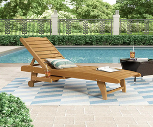 lot 39 image: Reclining Wooden Chaise Lounge Chairs for Outdoor Patio Pool Use With 3 Positions Adjustable and Pull-Out Tray