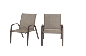 lot 54 image: LOT OF 2. Mix and Match Dark Taupe Steel Sling Outdoor Patio Dining Chair in Riverbed Taupe Tan (2-Pack)