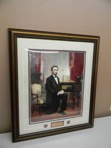 lot 4 image: RARE Abraham Lincoln framed art piece In God We Trust By Hong Min Zou - With COA #1527 of 7500 - FANTASTIC PIECE - VERY NICE - APPROX 28 By 32 - SEE PICTURES