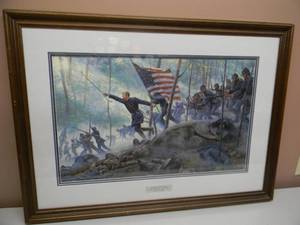 lot 6 image: RARE Signed & Numbered Framed Art Piece Chamberlains Charge Little Round Top, July 2nd 1863 By Mort Kunstler - With COA  #1349 of 1500 - FANTASTIC PIECE - VERY NICE - APPROX 39 By 28 - SEE PICTURES