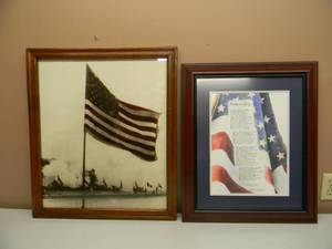 lot 27 image: FRAMED - Freedoms Glory & American Flag Military Base - AWESOME AMERICANA PIECES - NICE - APPROX 23 By 27 - SEE PICTURES