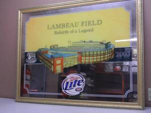 lot 35 image: LAMBEAU FIELD REBIRTH OF A LEGEND COLLECTOR EDITION BAR SIGN  MIRROR - LARGE STATEMENT PIECE - APPROX 52 By 40 - FANTASTIC PIECE - NICE - SEE PICTURES