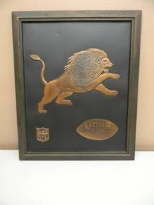 lot 37 image: Vintage 1960s Detroit Lions NFL 3D Stamped Raised Copper Plaque - FANTASTIC PIECE - NICE - APPROX 19 By 23 - SEE PICTURES