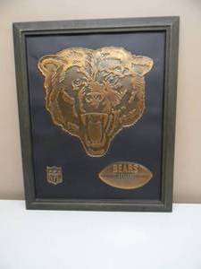 lot 38 image: Vintage 1960s Chicago Bears NFL 3D Stamped Raised Copper Plaque - FANTASTIC PIECE - NICE - APPROX 19 By 23 - SEE PICTURES