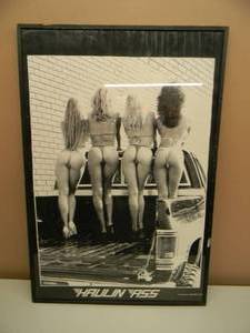 lot 45 image: VINTAGE HAULIN ASS FRAMED POSTER CALIFORNIA, EXCLUSIVE LICENSE NIKRY - (BLACK & WHITE - GREAT PIECE - APPROX 25 By 37 - SEE PICTURES