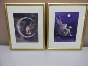 lot 48 image: FRAMED - David Delamare Art Prints - Fairy Moon & Catching A Falling Star - NICE - APPROX 12 By 15 - SEE PICTURES