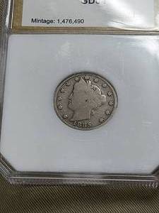 lot 37 image: 1885 US LIBERTY NICKEL G4 PCI KEY DATE COIN