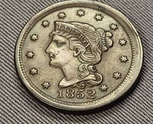 lot 90 image: 1852 US BRAIDED HAIR LARGE CENT FULL LIBERTY