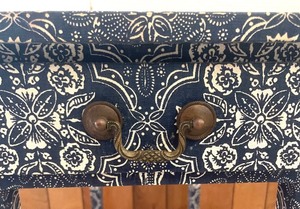 Fabric Covered Wooden Accent Table with Drawer