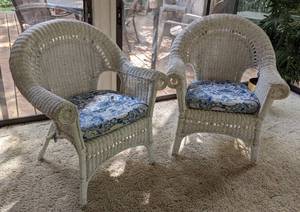 Pair of White Wicker Armchairs
