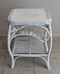 White Wicker Side Table