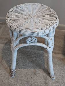 Pair of Vintage White Wicker Stands