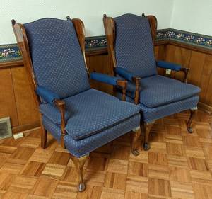 Pair of Vintage Blue High Backed Armchairs