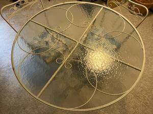 Metal Patio Table with Glass Top and Four Metal Chairs