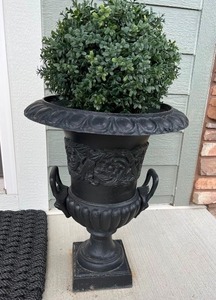 Pair of Decorative Metal Urns with Faux Plants