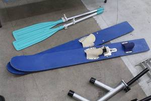 lot 802 image: Lot of (One Pair) Vintage 65 Wood Water Skis
