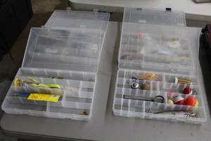 lot 1156 image: Lot of (4) 14 Plastic Tackle Boxes with Misc. Tackle