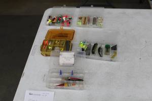 lot 1155 image: Lot of (5) Plastic Mini Tackle Boxes with Misc. Tackle