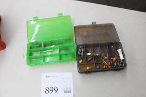 lot 899 image: Lot of (2) 9 Plastic Fishing Tackle Organizer Cases with Misc. Tackle