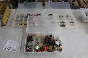 lot 1157 image: Lot of (3) 14 Plastic Tackle Boxes with Misc. Tackle