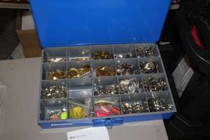 lot 898 image: 18 Metal Fishing Tackle Organizer Case with Misc. Tackle