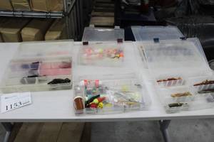 lot 1153 image: Lot of (5) Plastic Tackle Boxes with Misc. Tackle
