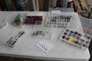 lot 1152 image: Lot of (6) Plastic Tackle Boxes with Misc. Tackle
