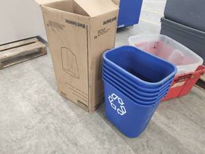 lot 112 image: Lot of (6) Rubbermaid Plastic Recycle Garbage Bins