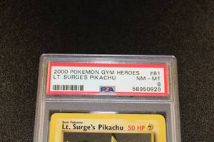 lot 11 image: 2000 Pokemon Gym Heroes Lt. Surges Pikachu #81 PSA 8