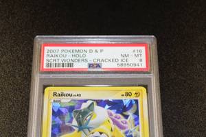 lot 12 image: 2007 Pokemon Diamond & Pearl Scarlet Wonders Cracked Ice Raikou #16 PSA 8