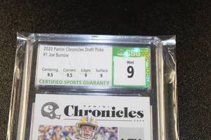 lot 22 image: 2020 Chronicles Draft Picks Joe Burrow #1 Rookie Card CSG 9