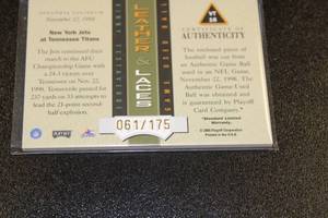 lot 82 image: 2000 Playoff Absolute Leather & Laces Football Relic Vinny Testaverde 61175  Only 175 Exist