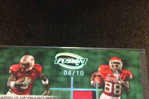lot 83 image: 2009 Press Pass Fusion Revered Relics Dual Patch Kenny Britt  Darrius Heyward Bey 410  Only 10 Exist