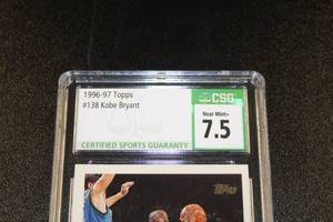 lot 134 image: 1996-97 Topps Kobe Bryant #138 Rookie Card CSG 7.5