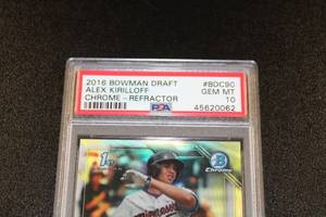 lot 142 image: 2016 Bowman Chrome Refractor 1st Bowman Alex Kirilloff #BDC90 PSA 10