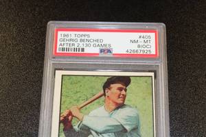 lot 145 image: 1961 Topps Gehrig Benched After 2130 Games Lou Gehrig #405 PSA 8 (OC)