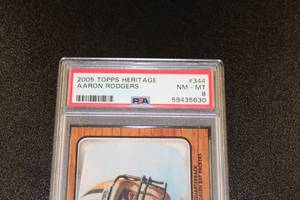 lot 146 image: 2005 Topps Heritage Aaron Rodgers #344 Rookie Card PSA 8