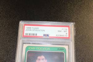 lot 194 image: 1988-89 Fleer John Stockton #115 Rookie Card PSA 8