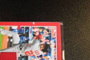 lot 203 image: 2020 Donruss Red Jersey Relic Juan Soto #DM-JS 7499  Only 99 Exist