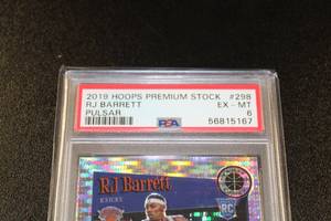 lot 212 image: 2019-20 Hoops Premium Stock Pulsar Prizm RJ Barrett #298 Rookie Card PSA 6