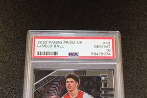 lot 218 image: 2020-21 Prizm Draft Picks LaMelo Ball #43 Rookie Card PSA 10