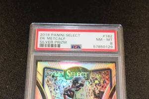 lot 221 image: 2019 Select Silver Prizm DK Metcalf #182 Rookie Card PSA 8