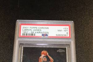 lot 223 image: 2007-08 Topps Chrome 1957-58 Variation LeBron James #23 PSA 8