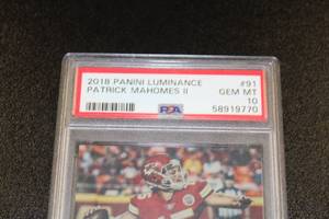 lot 229 image: 2018 Luminance Patrick Mahomes #91 PSA 10 (Second Year Card)