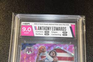 lot 250 image: 2020-21 Mosaic Pink Camo Prizm Anthony Edwards #252 Rookie Card HGA 9